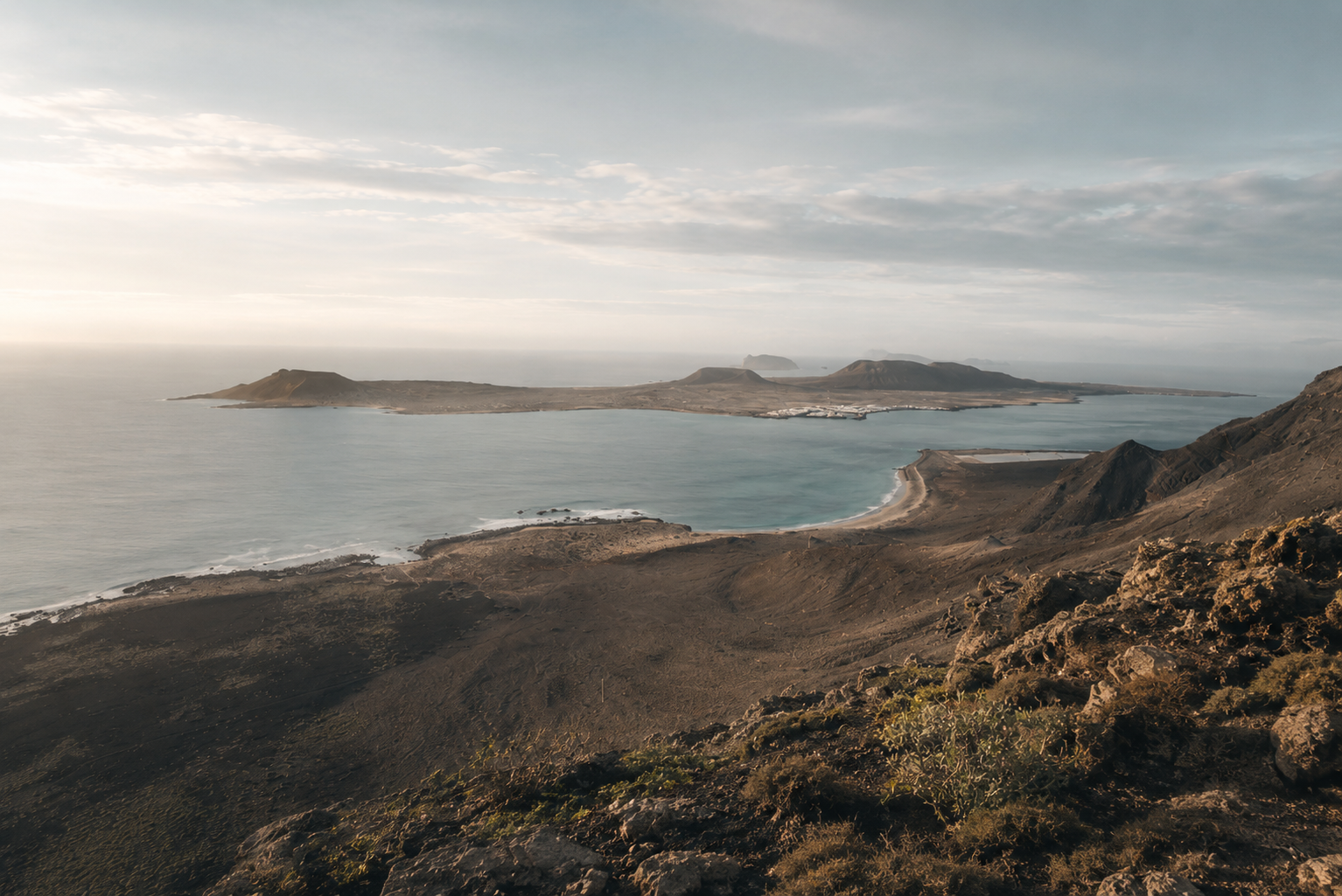 Panoramic view of La Graciosa from a long-distance trail in Lanzarote