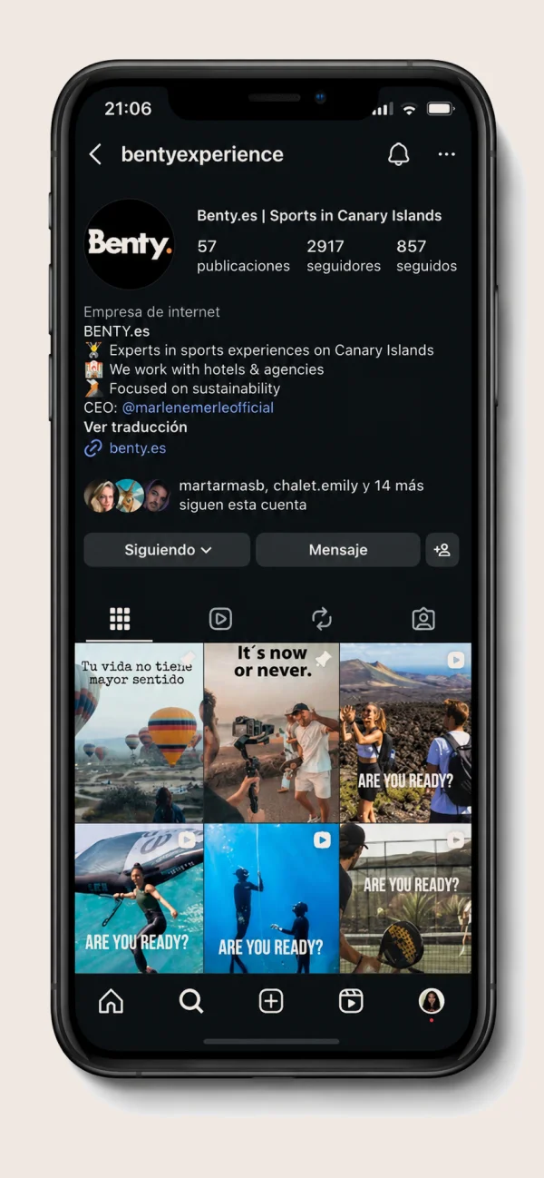 Screenshot des Instagram-Profils @bentyexperience