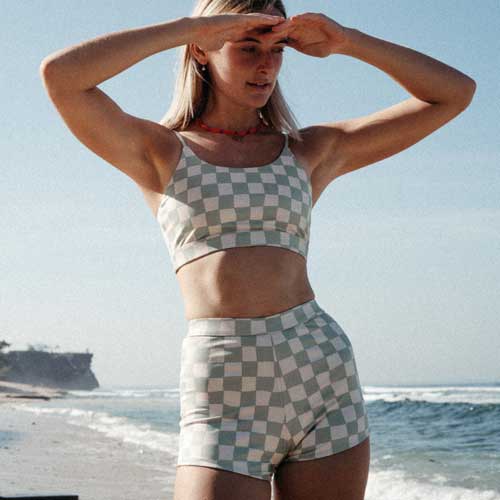 PUTU BOY SHORT BOTTOMS SAGE GREEN CHECK