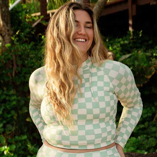 PUTU TURTLENECK RASHIE TOP SAGE GREEN CHECK