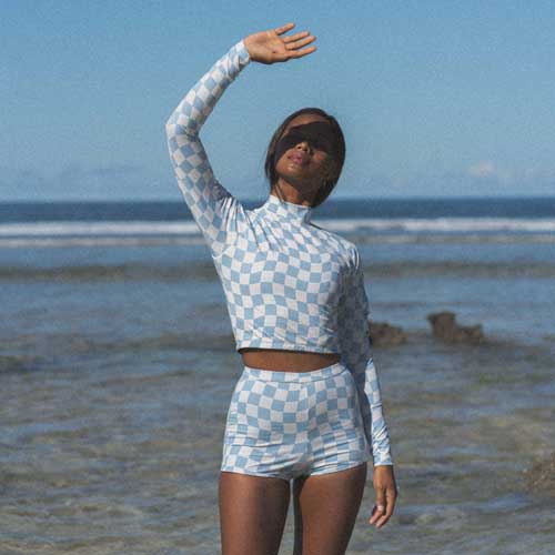 PUTU TURTLENECK RASHIE TOP BLUE CHECK