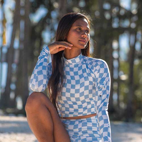 PUTU TURTLENECK RASHIE TOP BLUE CHECK